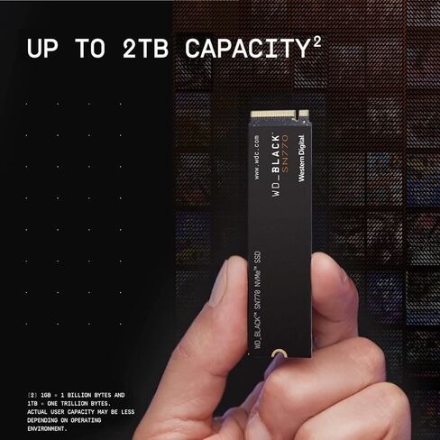 محرك الأقراص الصلبة SSD للألعاب الداخلي WD_Black 2 تيرابايت SN770 NVMe - Gen4 PCIe، M.2 2280، حتى 5,150 ميجابايت/ثانية - WDS200T3X0E - (متجدد) in Kuwait