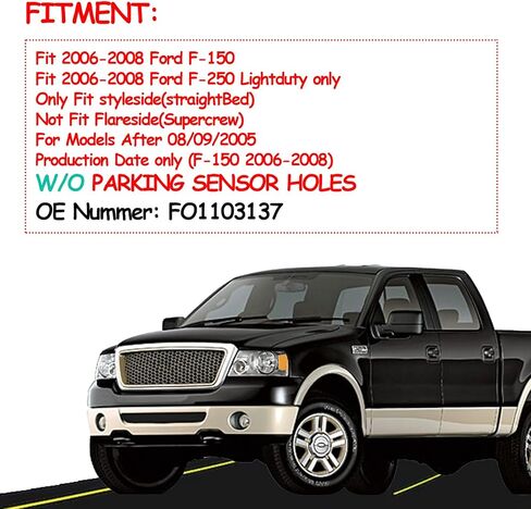 مجموعة مصد الصدمات الخلفي من الفولاذ لـ 2006 2007 2008 Ford F150 بدون فتحات مستشعر بارك، مصد خلفي من الكروم، بديل لـ FO1103140 in Saudi Arabia