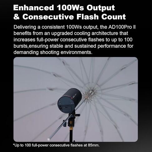 Godox AD100Pro II AD100PROII Flash 100Ws Strobe Light with 3300mAh Battery,One-Touch Sync with X3/X3Pro, 490 Full Power Flashes, 2.4G TTL 1/8000s HSS, 0.01~1.5s Recycle Time in Kuwait