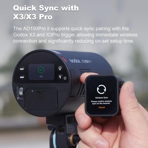 Godox AD100Pro II AD100PROII Flash 100Ws Strobe Light with 3300mAh Battery,One-Touch Sync with X3/X3Pro, 490 Full Power Flashes, 2.4G TTL 1/8000s HSS, 0.01~1.5s Recycle Time in Kuwait
