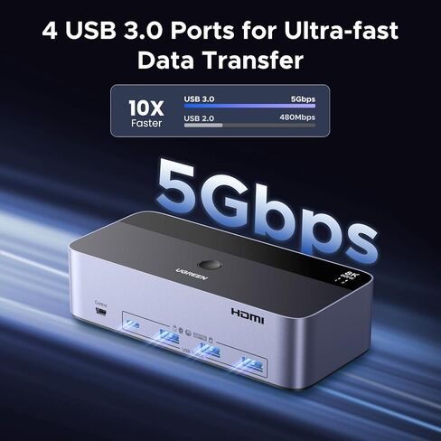UGREEN 8K @ 60 هرتز HDMI Displayport KVM Switch 3 شاشات 2 جهاز كمبيوتر، ألومنيوم 4K @ 240 هرتز مع 4 منافذ USB 3.0 لجهازي كمبيوتر مشاركة شاشات ثلاثية مع 4 DP+2 HDMI+2 كابلات USB/محول طاقة/وحدة تحكم in Kuwait