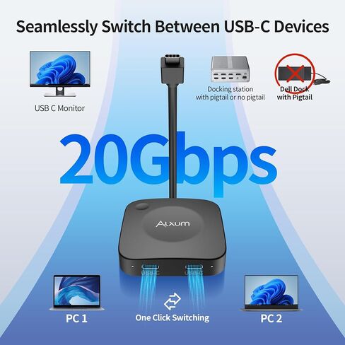 Alxum 20 جيجابت في الثانية USB C Switch 2 جهاز كمبيوتر، محول USB-C لشاشة USB-C/Thunderbolt 4 أو قاعدة توصيل، شاشة 8K@30 هرتز/4K@144 هرتز، شحن PD 3.1 140 واط، مفتاح USB-C مع جهاز تحكم عن بعد، أجهزة الكمبيوتر المحمولة المحمولة المخصصة للألعاب، الهواتف اللوح in Kuwait