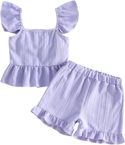 Ledy Champswiin Little Toddler Kids Girl Clothes Set 1-8 Years Summer Outfits Solid Color Tank Tops & Shorts in Kuwait