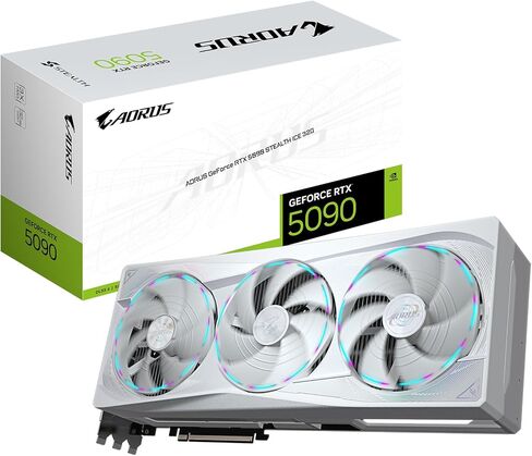 بطاقة رسومات GIGABYTE AORUS GeForce RTX 5090 Stealth ICE 32G، سعة 32 جيجابايت 512 بت GDDR7، PCIe 5.0، نظام تبريد WINDFORCE، حامل VGA متعدد الاستخدامات، بطاقة فيديو GV-N5090AORUSST ICE-32GD in Kuwait