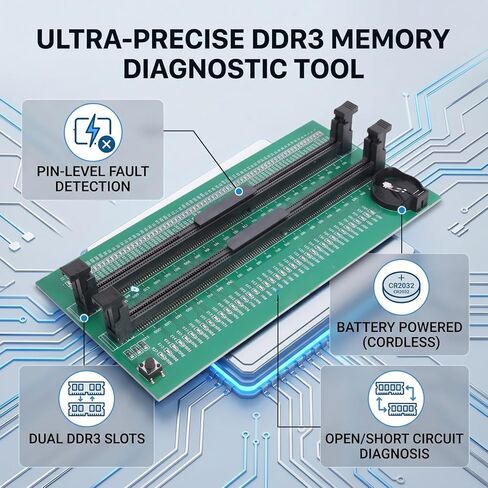 جهاز اختبار ذاكرة Luocute DDR3، بطاقة اختبار ذاكرة كمبيوتر مكتبي تعمل بالبطارية بفتحتين مع ضوء مؤشر LED، لفنيي تكنولوجيا المعلومات وخبراء إصلاح الكمبيوتر in Kuwait
