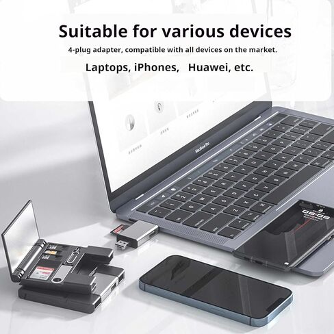 قارئ بطاقات الذاكرة 7 في 1، محول Lightning/USB-C/USB-A لأجهزة iPhone/Android/PC/Mac، يدعم بطاقة SD/TF/MS/XD وOTG لنقل الصور/الفيديو يأتي مع حامل بطاقة in Kuwait