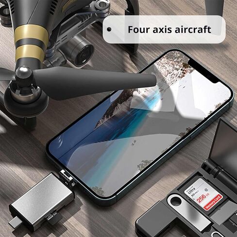 قارئ بطاقات الذاكرة 7 في 1، محول Lightning/USB-C/USB-A لأجهزة iPhone/Android/PC/Mac، يدعم بطاقة SD/TF/MS/XD وOTG لنقل الصور/الفيديو يأتي مع حامل بطاقة in Kuwait