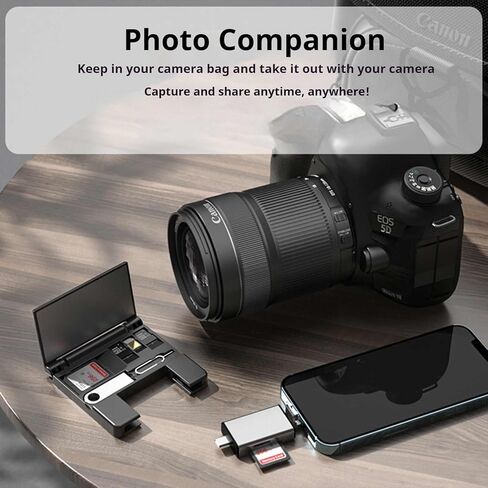 قارئ بطاقات الذاكرة 7 في 1، محول Lightning/USB-C/USB-A لأجهزة iPhone/Android/PC/Mac، يدعم بطاقة SD/TF/MS/XD وOTG لنقل الصور/الفيديو يأتي مع حامل بطاقة in Kuwait