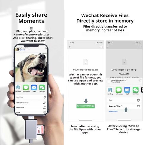 قارئ بطاقات الذاكرة 7 في 1، محول Lightning/USB-C/USB-A لأجهزة iPhone/Android/PC/Mac، يدعم بطاقة SD/TF/MS/XD وOTG لنقل الصور/الفيديو يأتي مع حامل بطاقة in Kuwait