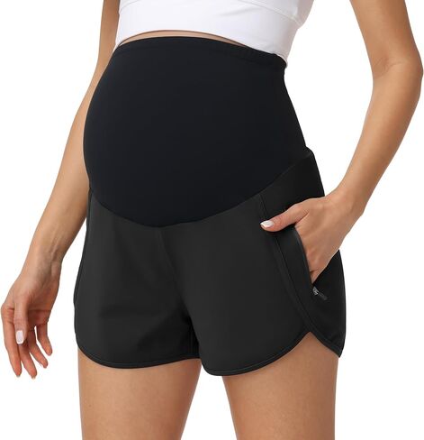 V VOCNI Women's Maternity Workout Shorts Over Belly Athletic Short Zipper Pocket Sporty Running Swim Gym Yoga Shorts in Saudi Arabia