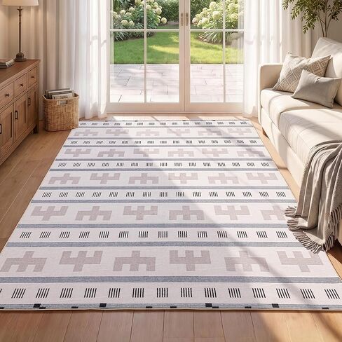 YIHOUSE 5x7 Area Rug for Living Room Geometric Boho Rug Moroccan Washable Area Rug Non Slip Indoor Modern Abstract Rugs for Bedroom Dining Room Kitchen,Cream Beige in Saudi Arabia