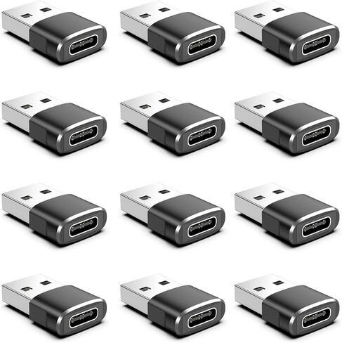 12 حزمة محول USB إلى USB C، محول شاحن سيارة USBA ذكر إلى نوع C أنثى، محول USBC لهاتف iPhone 17 16 Pro Max 15 14 Plus، iWatch Ultra SE 9 10، iPad Air، Samsung Galaxy S25، سيارة، Xbox، أسود in Kuwait