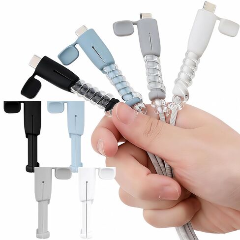 8PCS (4 Pairs) Charger Cable Protector - Silicone Non-Slip Cord Saver Compatible with Lightning & USB-C Type-C Cables, 2-in-1 Dustproof Cord Organizer and Cable Protection, Multicolor Wire Protector in Kuwait