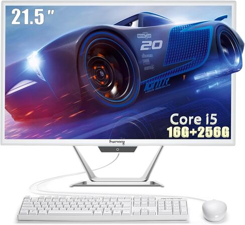 كمبيوتر مكتبي الكل في واحد 21.5 AIO من Suevery Core I5، 256G SSD 16G RAM، Wi-Fi6، 1080P Gaming الكل في واحد 22 بوصة FHD Business Display للمكتب المنزلي مع لوحة المفاتيح والماوس (GB، 256) in Kuwait
