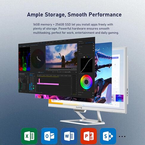 كمبيوتر مكتبي الكل في واحد 21.5 AIO من Suevery Core I5، 256G SSD 16G RAM، Wi-Fi6، 1080P Gaming الكل في واحد 22 بوصة FHD Business Display للمكتب المنزلي مع لوحة المفاتيح والماوس (GB، 256) in Kuwait