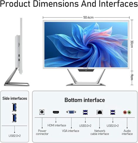 كمبيوتر مكتبي الكل في واحد 21.5 AIO من Suevery Core I5، 256G SSD 16G RAM، Wi-Fi6، 1080P Gaming الكل في واحد 22 بوصة FHD Business Display للمكتب المنزلي مع لوحة المفاتيح والماوس (GB، 256) in Kuwait