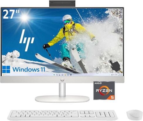 HP 27" FHD Touchscreen All-in-One Business Desktop, AMD Ryzen 5 CPU, 16GB DDR5 RAM, 256GB PCIe SSD, External Moitor Support, Ultra-Quiet Design, HDMI, Wi-Fi, USB-C, Wireless KB&Mouse, Windows11 in Kuwait