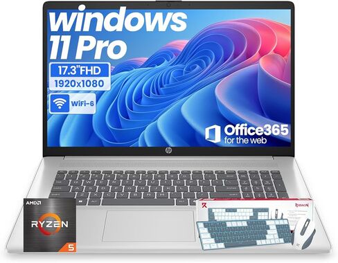 كمبيوتر محمول HP مقاس 17 بوصة للأعمال، Office 365 للويب، ذاكرة وصول عشوائي 20 جيجابايت ومحرك أقراص SSD سعة 512 جيجابايت، معالج AMD Ryzen 5 7430U سداسي النواة، شاشة FHD IPS، Windows 11 Pro، AI Copilot، لوحة مفاتيح رقمية كاملة in Kuwait