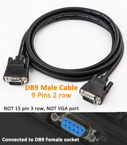كابل DTECH RS232 كابل DB9 Null Modem Serial Cable ذكر إلى ذكر RS 232 سلك 15 قدم عبر خط TX RX 2 دبوس متقاطع بدون مصافحة لاتصالات البيانات (15 قدم، أسود) in Kuwait