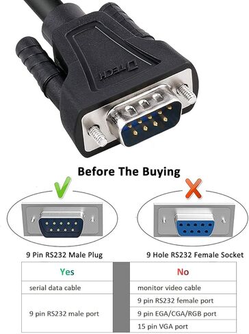 كابل DTECH RS232 كابل DB9 Null Modem Serial Cable ذكر إلى ذكر RS 232 سلك 15 قدم عبر خط TX RX 2 دبوس متقاطع بدون مصافحة لاتصالات البيانات (15 قدم، أسود) in Kuwait