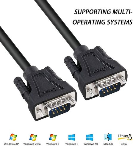 كابل DTECH RS232 كابل DB9 Null Modem Serial Cable ذكر إلى ذكر RS 232 سلك 15 قدم عبر خط TX RX 2 دبوس متقاطع بدون مصافحة لاتصالات البيانات (15 قدم، أسود) in Kuwait