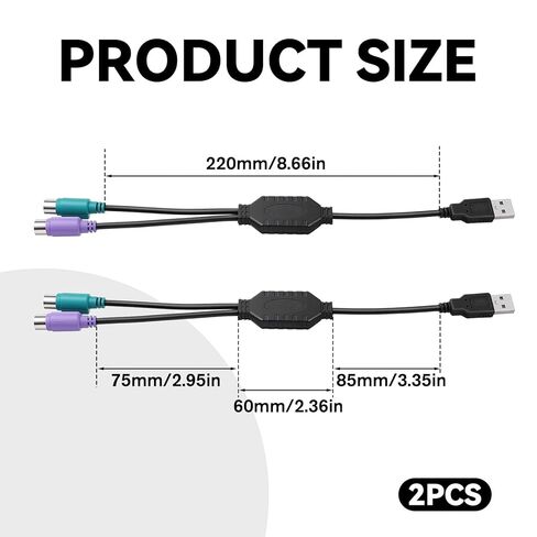 محول PS/2 إلى USB USB إلى PS/2 قابس نشط مزدوج PS/2 محول ملحقات أجهزة الكمبيوتر محولات لوحة المفاتيح والماوس (أسود) in Kuwait