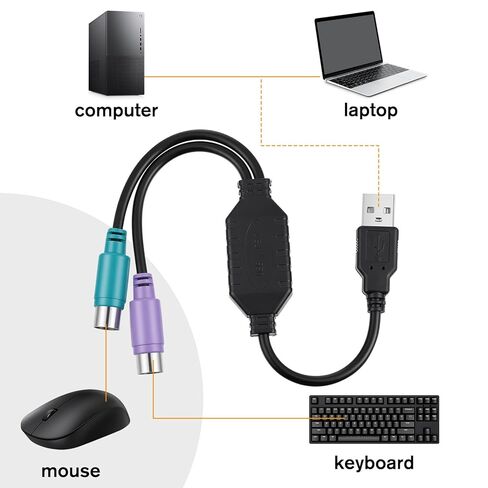 محول PS/2 إلى USB USB إلى PS/2 قابس نشط مزدوج PS/2 محول ملحقات أجهزة الكمبيوتر محولات لوحة المفاتيح والماوس (أسود) in Kuwait