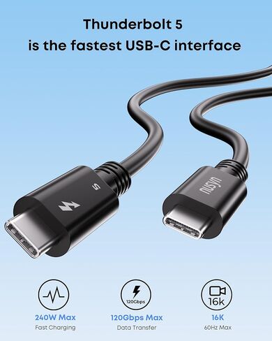 كابل Thunderbolt 5، كابل USB C معتمد من Intel بطول 3.3 قدم، شحن سريع 240 وات، عرض نطاق ترددي يصل إلى 120 جيجابت في الثانية، شاشات 16K/8K، متوافق مع Thunderbolt 4، USB 4، USB C in Kuwait