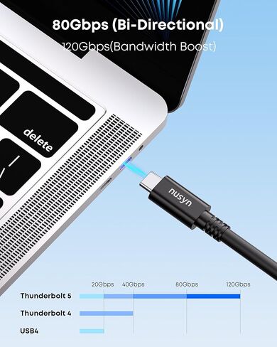 كابل Thunderbolt 5، كابل USB C معتمد من Intel بطول 3.3 قدم، شحن سريع 240 وات، عرض نطاق ترددي يصل إلى 120 جيجابت في الثانية، شاشات 16K/8K، متوافق مع Thunderbolt 4، USB 4، USB C in Kuwait