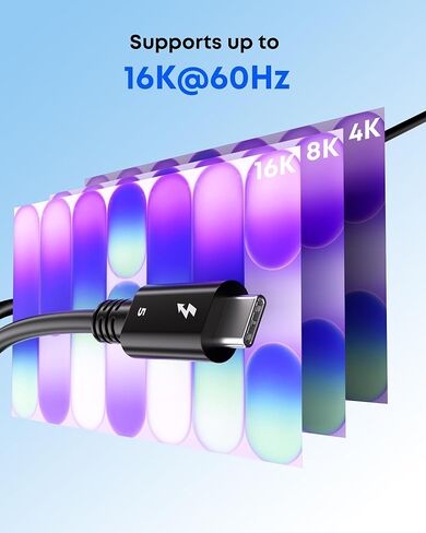 كابل Thunderbolt 5، كابل USB C معتمد من Intel بطول 3.3 قدم، شحن سريع 240 وات، عرض نطاق ترددي يصل إلى 120 جيجابت في الثانية، شاشات 16K/8K، متوافق مع Thunderbolt 4، USB 4، USB C in Kuwait