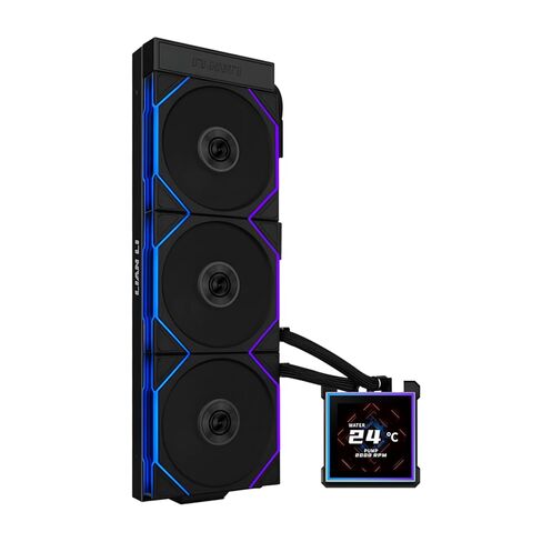 مبرد وحدة المعالجة المركزية السائل Lian Li Hydroshift II-S LCD 360TL ARGB - 360 مم AIO - شاشة IPS LCD مربعة 3.4 بوصة - سلسلة ديزي - ضوضاء منخفضة - Intel LGA 1851/1700، AMD AM5/AM4-3X TL120 ARGB Fan - أسود (HS2LCDS36TB) in Kuwait