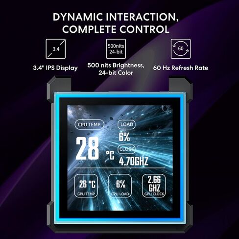 مبرد وحدة المعالجة المركزية السائل Lian Li Hydroshift II-S LCD 360TL ARGB - 360 مم AIO - شاشة IPS LCD مربعة 3.4 بوصة - سلسلة ديزي - ضوضاء منخفضة - Intel LGA 1851/1700، AMD AM5/AM4-3X TL120 ARGB Fan - أسود (HS2LCDS36TB) in Kuwait