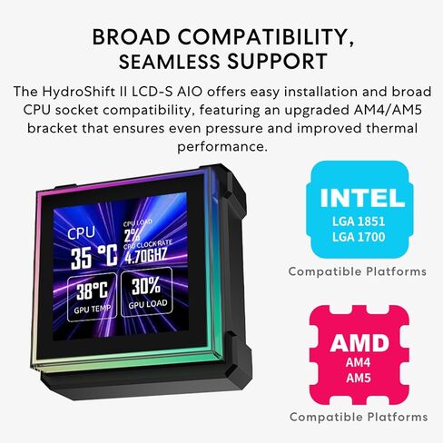 مبرد وحدة المعالجة المركزية السائل Lian Li Hydroshift II-S LCD 360TL ARGB - 360 مم AIO - شاشة IPS LCD مربعة 3.4 بوصة - سلسلة ديزي - ضوضاء منخفضة - Intel LGA 1851/1700، AMD AM5/AM4-3X TL120 ARGB Fan - أسود (HS2LCDS36TB) in Kuwait
