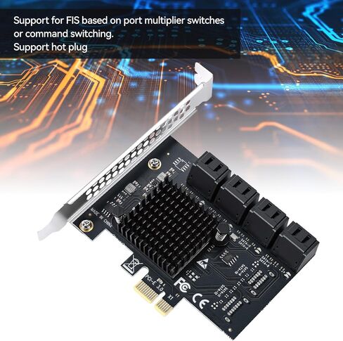 ELUTENG 8-Port PCIe إلى SATA 3.0 بطاقة توسيع SATA 6Gb/s SA3108J شرائح: ASM1064 + JMB575 X1 فتحة 8 منافذ SATAs III محول بطاقة وحدة التحكم التوسعة يتضمن 2 براغي ومفك براغي in Kuwait