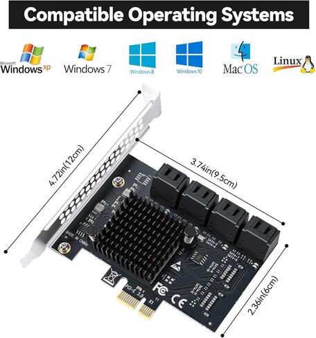 ELUTENG 8-Port PCIe إلى SATA 3.0 بطاقة توسيع SATA 6Gb/s SA3108J شرائح: ASM1064 + JMB575 X1 فتحة 8 منافذ SATAs III محول بطاقة وحدة التحكم التوسعة يتضمن 2 براغي ومفك براغي in Kuwait