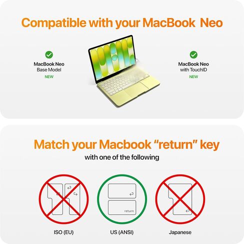 واقي غطاء لوحة المفاتيح الأصلي فائق النحافة من GhostCover، متوافق مع 2026 MacBook Neo 13 بوصة A3404 (Touch ID)، تصميم US ANSI، شفاف in Kuwait
