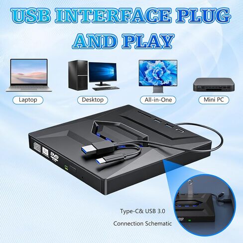 محرك أقراص Blu-ray خارجي محمول، قارئ ناسخ BD/DVD/CD مع محور USB وقارئ بطاقات SD/TF مع محور 3 منافذ USB وقارئات بطاقات SD/TF، ​​محرك أقراص ضوئي Blu-ray 6X لسطح المكتب للكمبيوتر المحمول in Kuwait