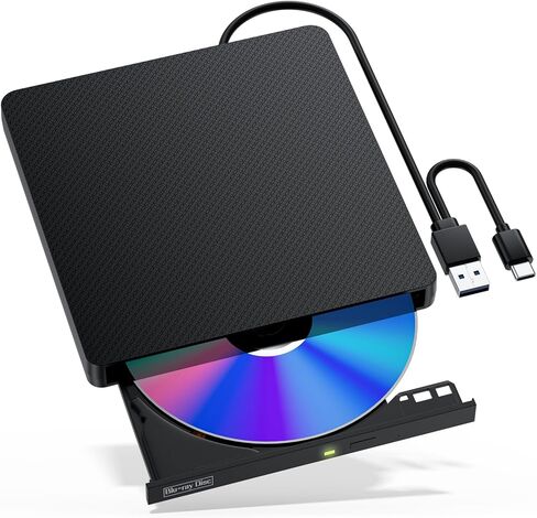 محرك أقراص Blu-ray خارجي، USB 3.0 وType-C BD/DVD/CD Burner - مشغل Blu-ray محمول مع تشغيل ثلاثي الأبعاد، متوافق مع أنظمة التشغيل Windows وLinux وMac OS (2 IN1) in Kuwait