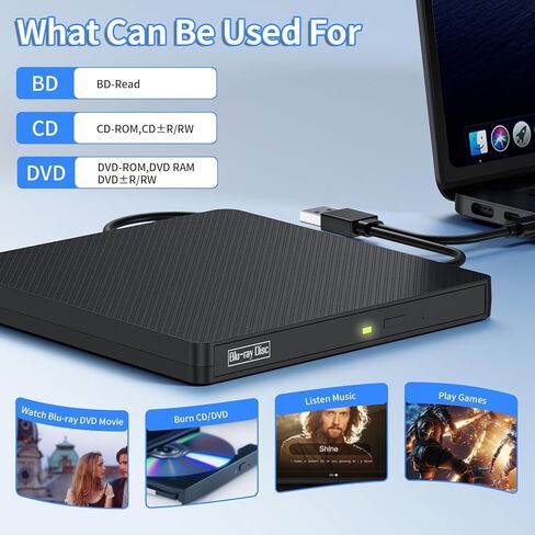 محرك أقراص Blu-ray خارجي، USB 3.0 وType-C BD/DVD/CD Burner - مشغل Blu-ray محمول مع تشغيل ثلاثي الأبعاد، متوافق مع أنظمة التشغيل Windows وLinux وMac OS (2 IN1) in Kuwait