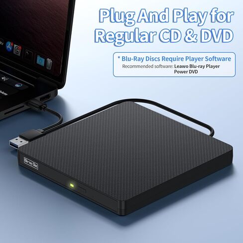 محرك أقراص Blu-ray خارجي، USB 3.0 وType-C BD/DVD/CD Burner - مشغل Blu-ray محمول مع تشغيل ثلاثي الأبعاد، متوافق مع أنظمة التشغيل Windows وLinux وMac OS (2 IN1) in Kuwait