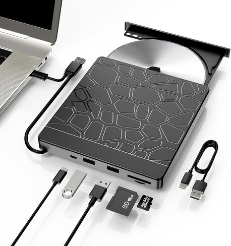 External Blu-ray Drive for Laptop - DVD/CD Drive with Dual USB-A Ports, Portable 5-in-1 USB 3.0 BD Reader, SD/TF Slots - Blu-ray Player for PC, Windows/Mac/Linux OS Compatible (5 in 1) in Kuwait