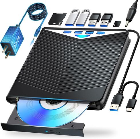 محرك أقراص Blu ray خارجي Dainty 7 في 1 للقراءة/الكتابة مع Bluray Burner USB 3.0 وType-C متوافق مع/Windows7-11 Mac OS يدعم محرك BD/DVD/CD، Windows 7-11 وMac، متوافق مع الكمبيوتر الشخصي، M-DISC (أسود) in Kuwait