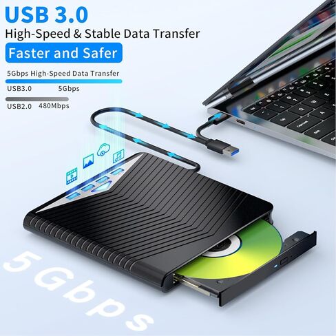 محرك أقراص Blu ray خارجي Dainty 7 في 1 للقراءة/الكتابة مع Bluray Burner USB 3.0 وType-C متوافق مع/Windows7-11 Mac OS يدعم محرك BD/DVD/CD، Windows 7-11 وMac، متوافق مع الكمبيوتر الشخصي، M-DISC (أسود) in Kuwait
