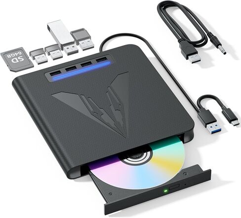 7 in 1 External Blu Ray Drive & Burner for PC Laptop, Portable Blu Ray/DVD/CD Burner with 100GB Disc Support, SD/TF Card Reader & USB 3.0 Hub for Windows MacOS Linux Desktop (7 in 1) in Kuwait