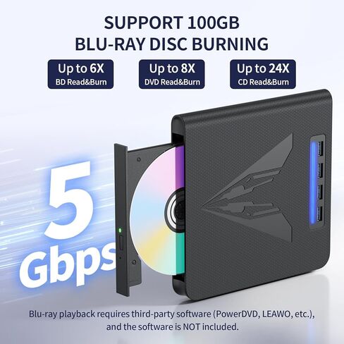 7 in 1 External Blu Ray Drive & Burner for PC Laptop, Portable Blu Ray/DVD/CD Burner with 100GB Disc Support, SD/TF Card Reader & USB 3.0 Hub for Windows MacOS Linux Desktop (7 in 1) in Kuwait