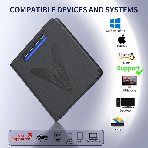 7 in 1 External Blu Ray Drive & Burner for PC Laptop, Portable Blu Ray/DVD/CD Burner with 100GB Disc Support, SD/TF Card Reader & USB 3.0 Hub for Windows MacOS Linux Desktop (7 in 1) in Kuwait