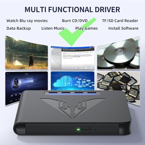 7 in 1 External Blu Ray Drive & Burner for PC Laptop, Portable Blu Ray/DVD/CD Burner with 100GB Disc Support, SD/TF Card Reader & USB 3.0 Hub for Windows MacOS Linux Desktop (7 in 1) in Kuwait