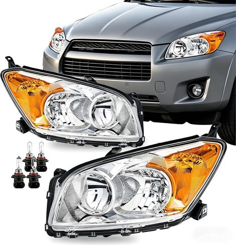 مجموعة المصابيح الأمامية متوافقة مع زوج استبدال المصابيح الأمامية Toyota RAV4 2009-2012 باللون الأسود من اليسار واليمين in Saudi Arabia