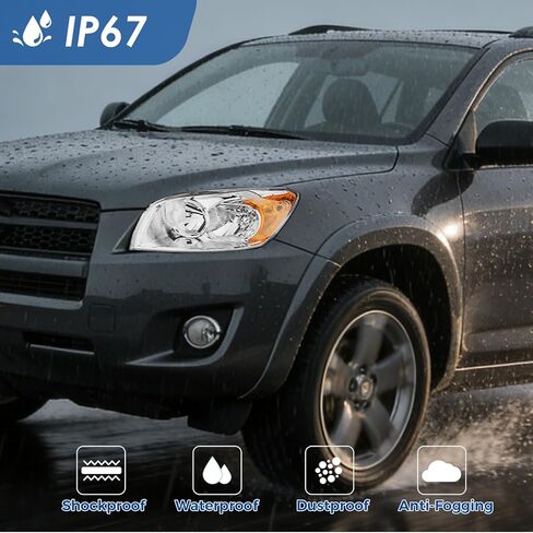 مجموعة المصابيح الأمامية متوافقة مع زوج استبدال المصابيح الأمامية Toyota RAV4 2009-2012 باللون الأسود من اليسار واليمين in Saudi Arabia