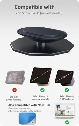 حامل Dirose قابل للتعديل لـ Echo Show 8/11(2025)، قاعدة دوارة مغناطيسية وإمالة تأتي مع زر غطاء كاميرا للخصوصية، متوافق أيضًا مع Google Nest Hub in Kuwait
